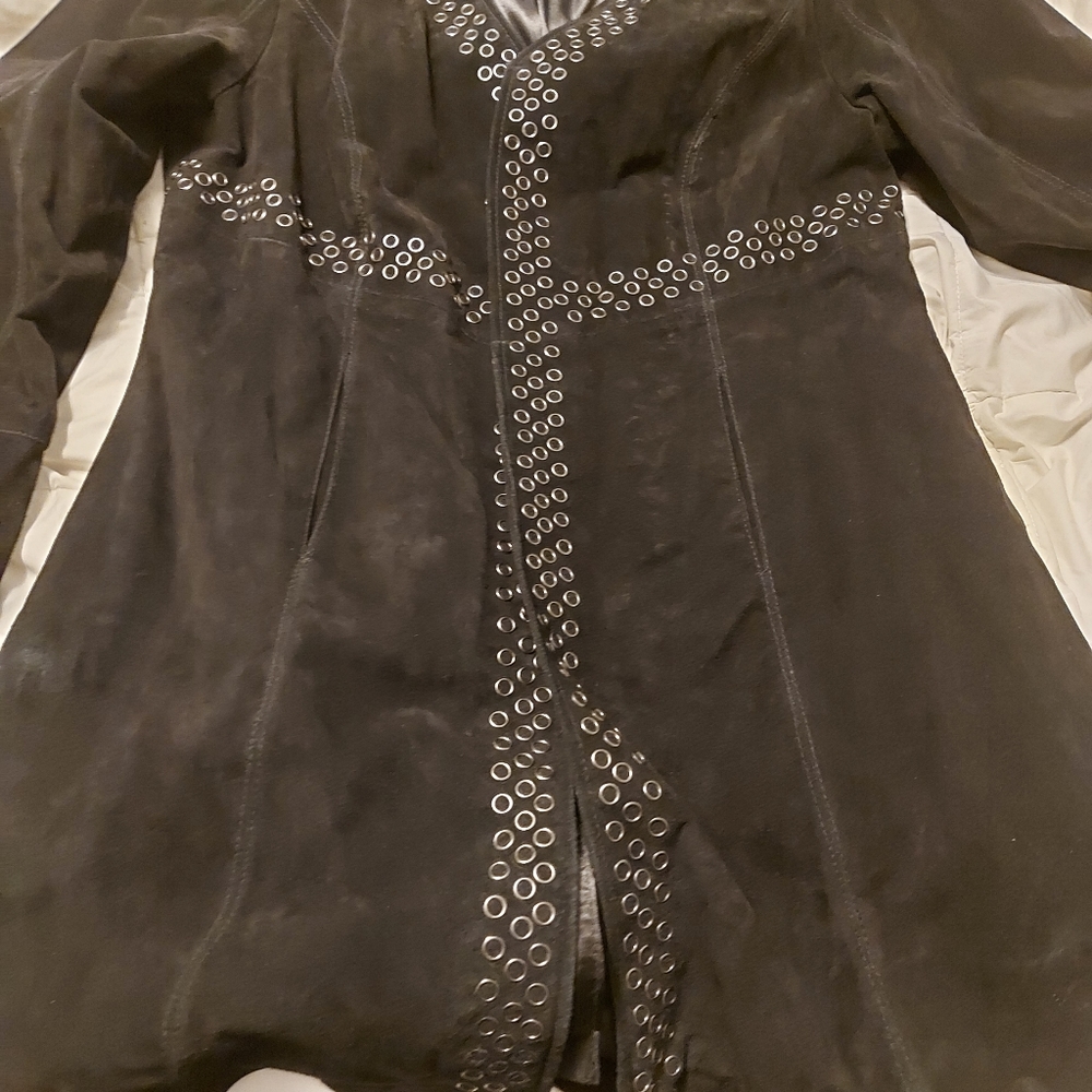 Black Suede Coat with Silver Accents